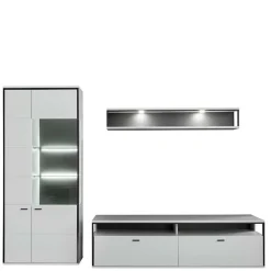 Clearance Wohnwand in Weiß und Schwarzgrau - Loazin (dreiteilig) Wohnwände