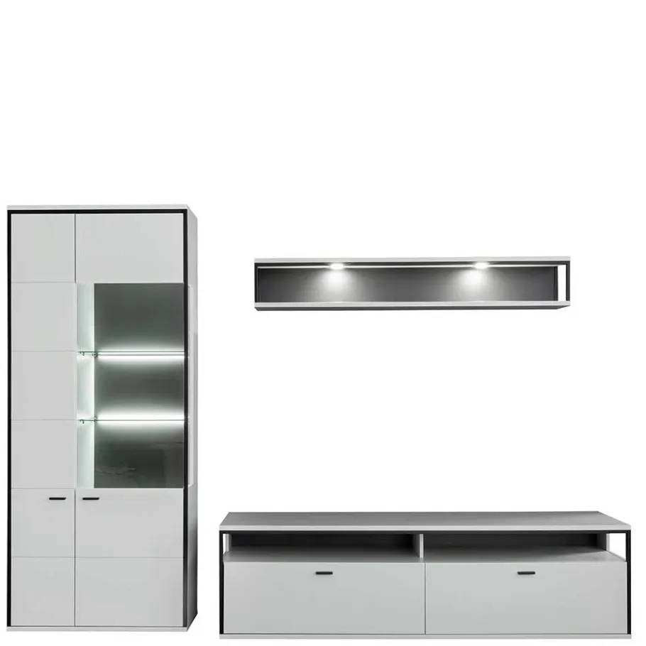 Clearance Wohnwand in Weiß und Schwarzgrau - Loazin (dreiteilig) Wohnwände