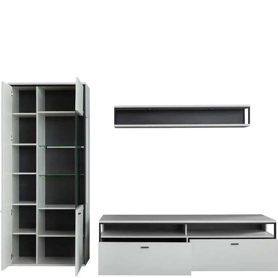 Clearance Wohnwand in Weiß und Schwarzgrau - Loazin (dreiteilig) Wohnwände