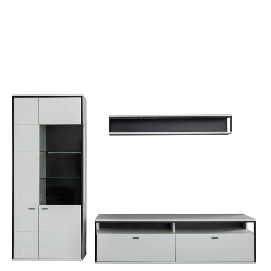 Clearance Wohnwand in Weiß und Schwarzgrau - Loazin (dreiteilig) Wohnwände