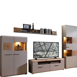 New Wohnwand Möbel in Grau & Eiche - Fraguca (vierteilig) Wohnwände