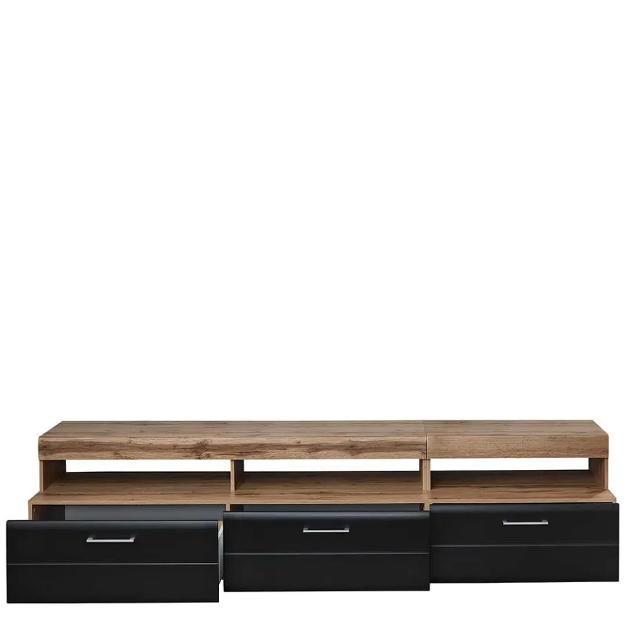 Outlet Wohnwand Möbel in Schwarz & Wildeiche - Kandu (fünfteilig) Wohnwände