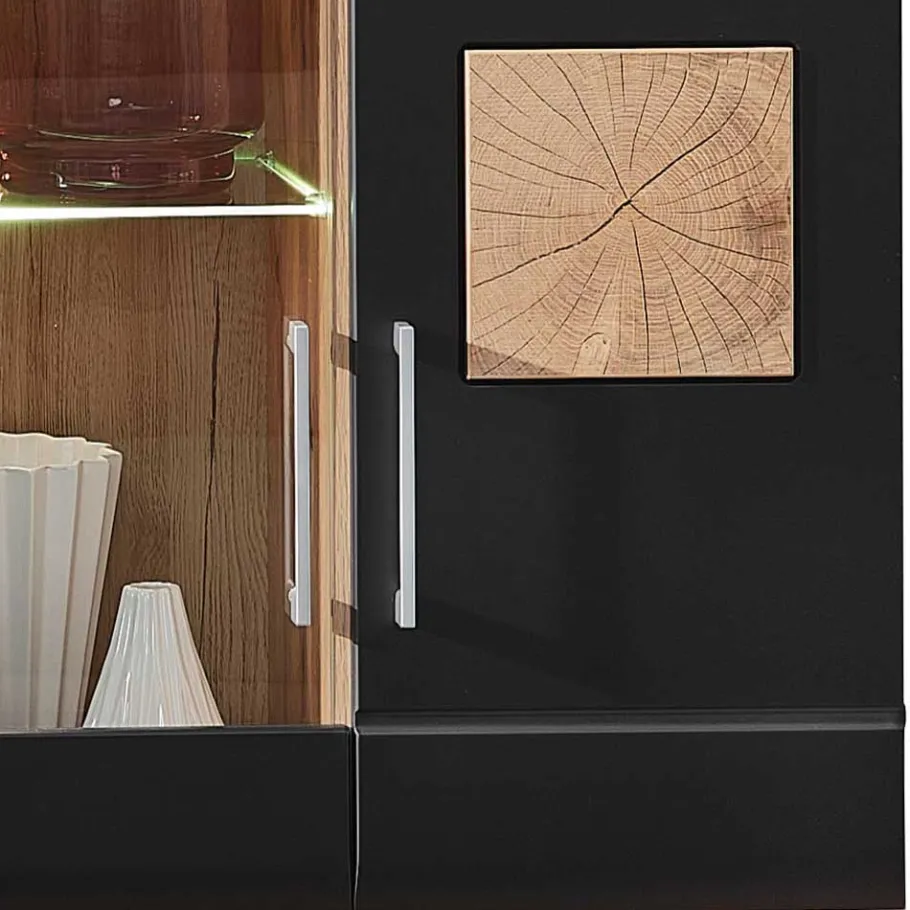 Outlet Wohnwand Möbel in Schwarz & Wildeiche - Kandu (fünfteilig) Wohnwände