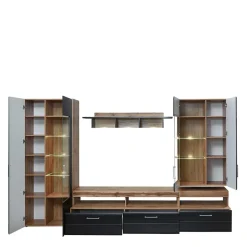 Outlet Wohnwand Möbel in Schwarz & Wildeiche - Kandu (fünfteilig) Wohnwände