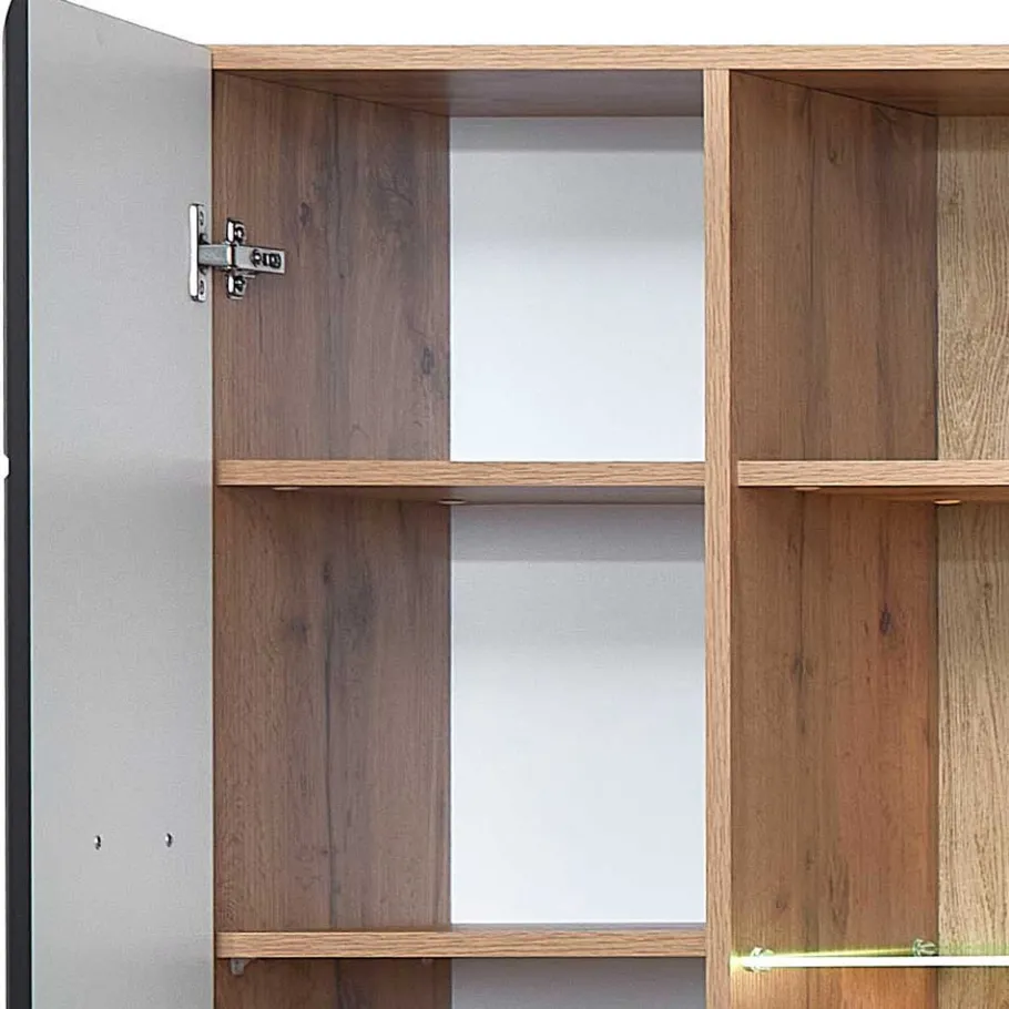 Outlet Wohnwand Möbel in Schwarz & Wildeiche - Kandu (fünfteilig) Wohnwände