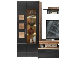 Outlet Wohnwand Möbel in Schwarz & Wildeiche - Kandu (fünfteilig) Wohnwände