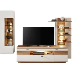 Online Wohnzimmer Anbauwand in Weiß mit Wildeiche - Niam (dreiteilig) Wohnwände