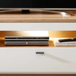 Online Wohnzimmer Anbauwand in Weiß mit Wildeiche - Niam (dreiteilig) Wohnwände