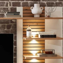 Online Wohnzimmer Anbauwand in Weiß mit Wildeiche - Niam (dreiteilig) Wohnwände