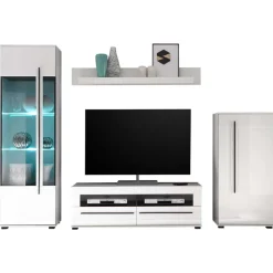 New Wohnzimmer Anbauwand Jetongos in Weiß Hochglanz (vierteilig) Wohnwände
