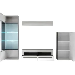 New Wohnzimmer Anbauwand Jetongos in Weiß Hochglanz (vierteilig) Wohnwände