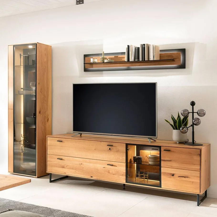 Discount Wohnzimmer Anbauwand mit LED Beleuchtung - Drinidad (dreiteilig) Wohnwände