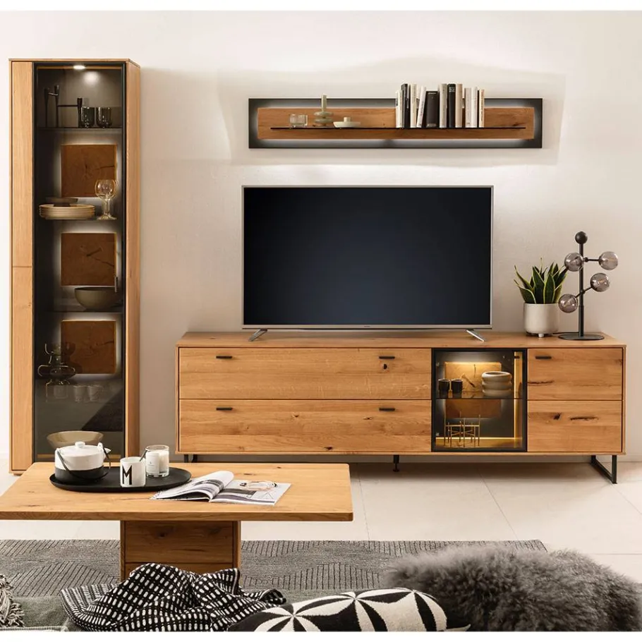 Discount Wohnzimmer Anbauwand mit LED Beleuchtung - Drinidad (dreiteilig) Wohnwände