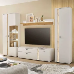 Best Wohnzimmer Anbauwand mit LED Set - Racelyn (vierteilig) Wohnwände