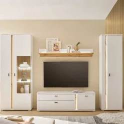 Best Wohnzimmer Anbauwand mit LED Set - Racelyn (vierteilig) Wohnwände