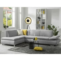 Sale Wohnzimmer Eckcouch in Hellgrau mit Chrom - Oraina Sofas