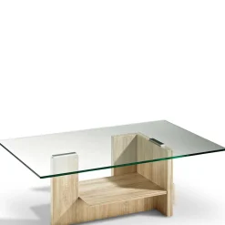 New Wohnzimmer Glastisch auf Säulengestell mit Ablage - Durense Tische