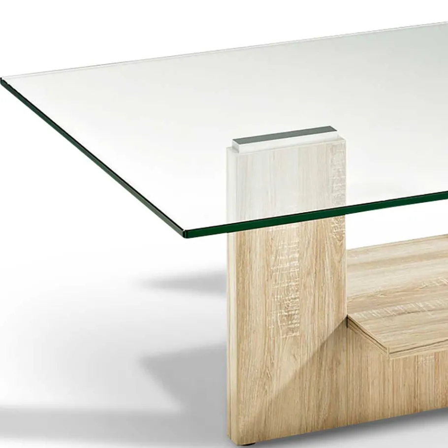 New Wohnzimmer Glastisch auf Säulengestell mit Ablage - Durense Tische