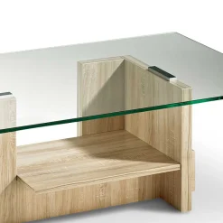 New Wohnzimmer Glastisch auf Säulengestell mit Ablage - Durense Tische