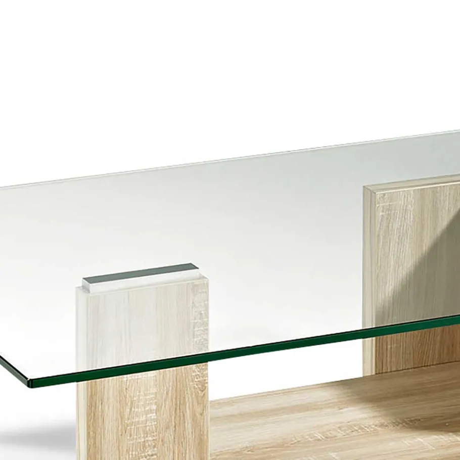 New Wohnzimmer Glastisch auf Säulengestell mit Ablage - Durense Tische