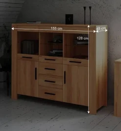 Outlet Wohnzimmer Highboard Mosniak aus Kernbuche Massivholz Highboards|Kommoden