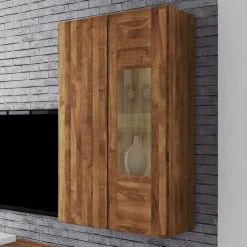 Wohnzimmer Hängevitrine Vaskov aus Wildeiche Massivholz Vitrinen