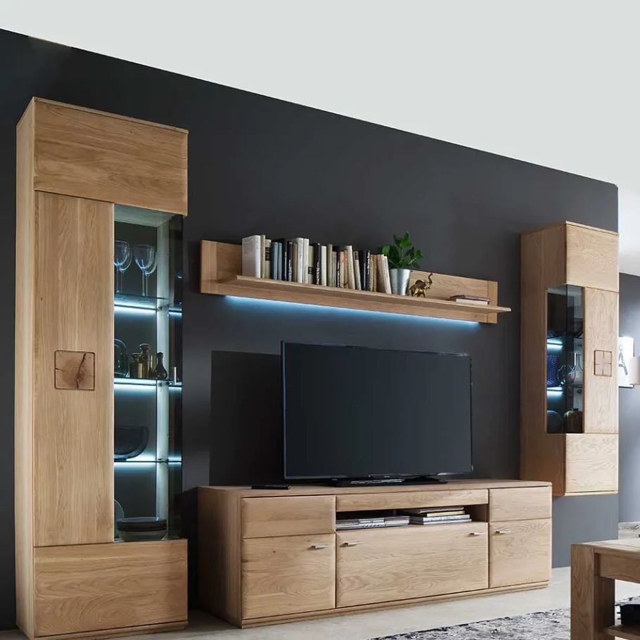 Sale Wohnzimmer Möbel Kombi Pontros in Eiche Bianco (vierteilig) Wohnwände
