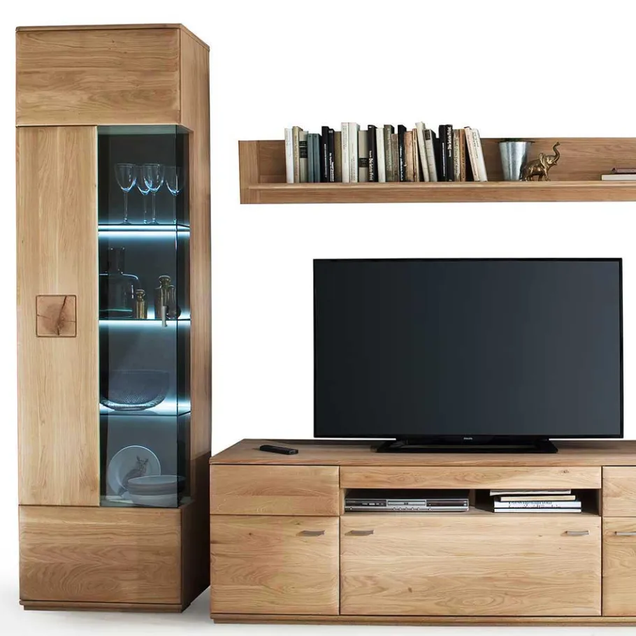 Sale Wohnzimmer Möbel Kombi Pontros in Eiche Bianco (vierteilig) Wohnwände