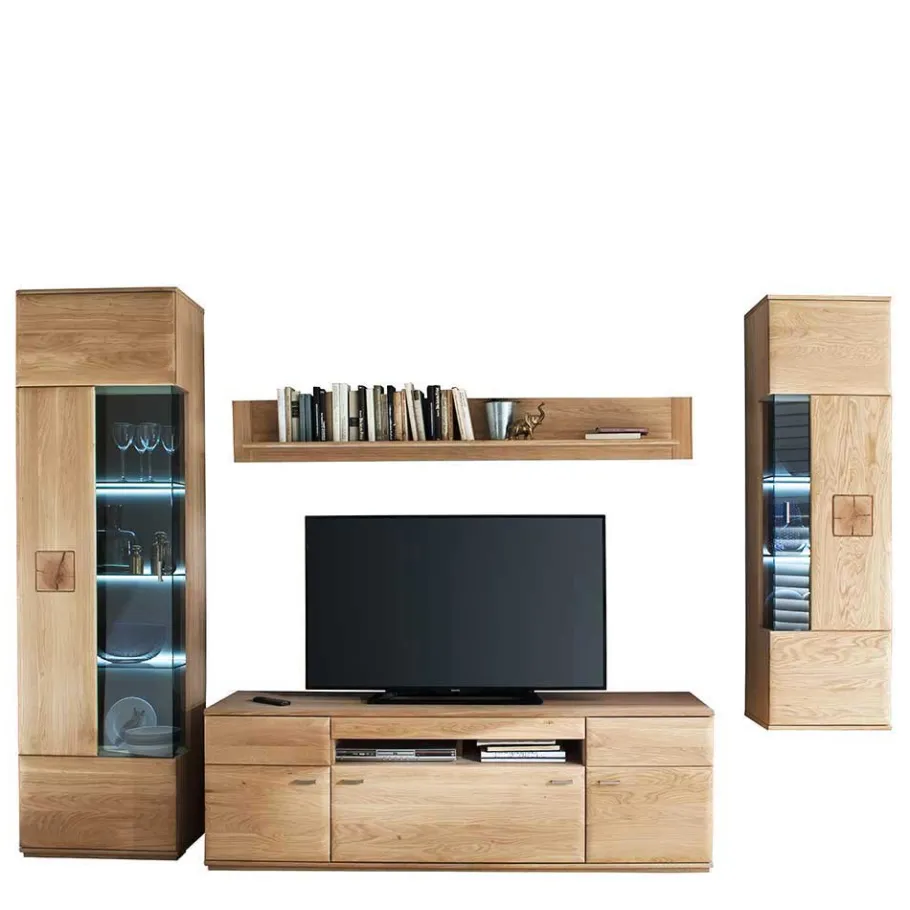 Sale Wohnzimmer Möbel Kombi Pontros in Eiche Bianco (vierteilig) Wohnwände