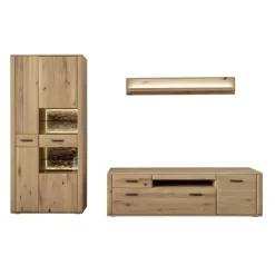 Discount Wohnzimmer Möbelset in Asteiche Hell - Jevedaz (dreiteilig) Wohnwände