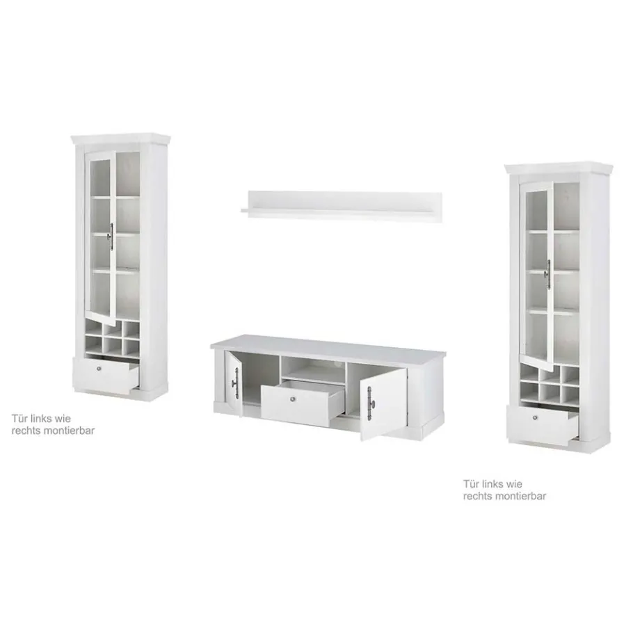 Discount Wohnzimmer Möbelset in weißer Holzoptik Pinie - Liancos (vierteilig) Wohnwände