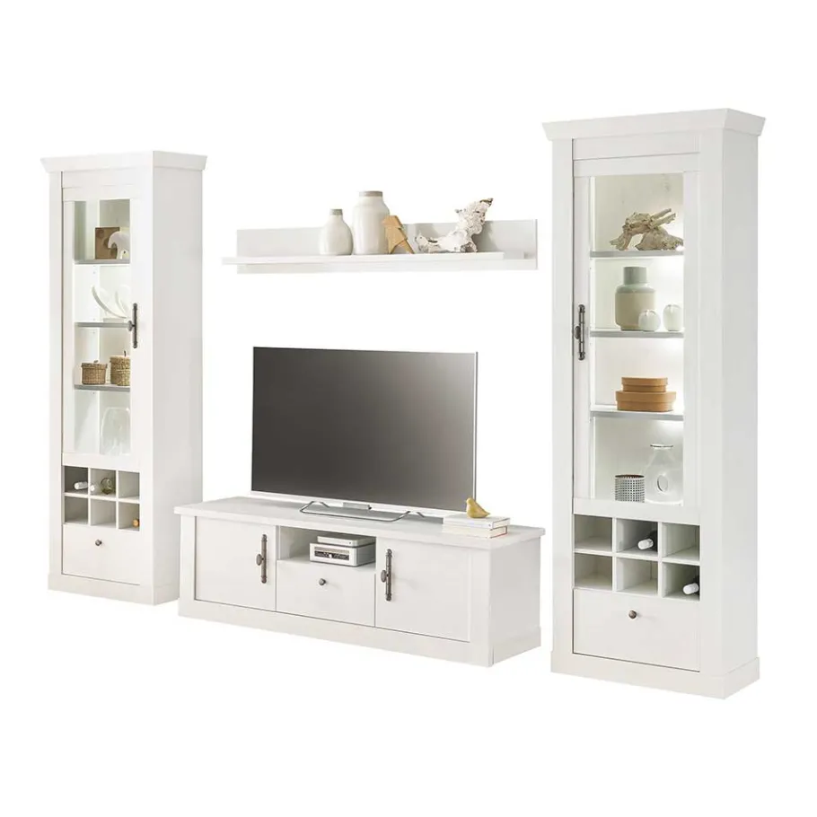 Discount Wohnzimmer Möbelset in weißer Holzoptik Pinie - Liancos (vierteilig) Wohnwände