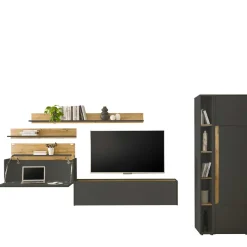 Hot Wohnzimmer Schrank Kombi in Anthrazit - Ahilav (sechsteilig) Wohnwände