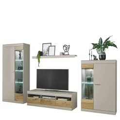 Hot Wohnzimmer Schrank Set in Hellgrau & Zinneiche - Lioscas (vierteilig) Wohnwände