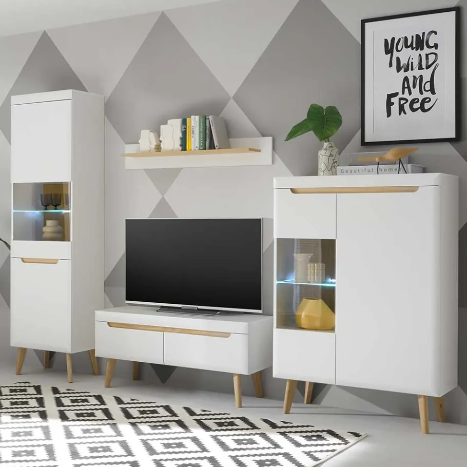 Sale Wohnzimmer Schrankset im Skandi Design - Ginko (vierteilig) Wohnwände