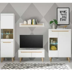 Sale Wohnzimmer Schrankset im Skandi Design - Ginko (vierteilig) Wohnwände