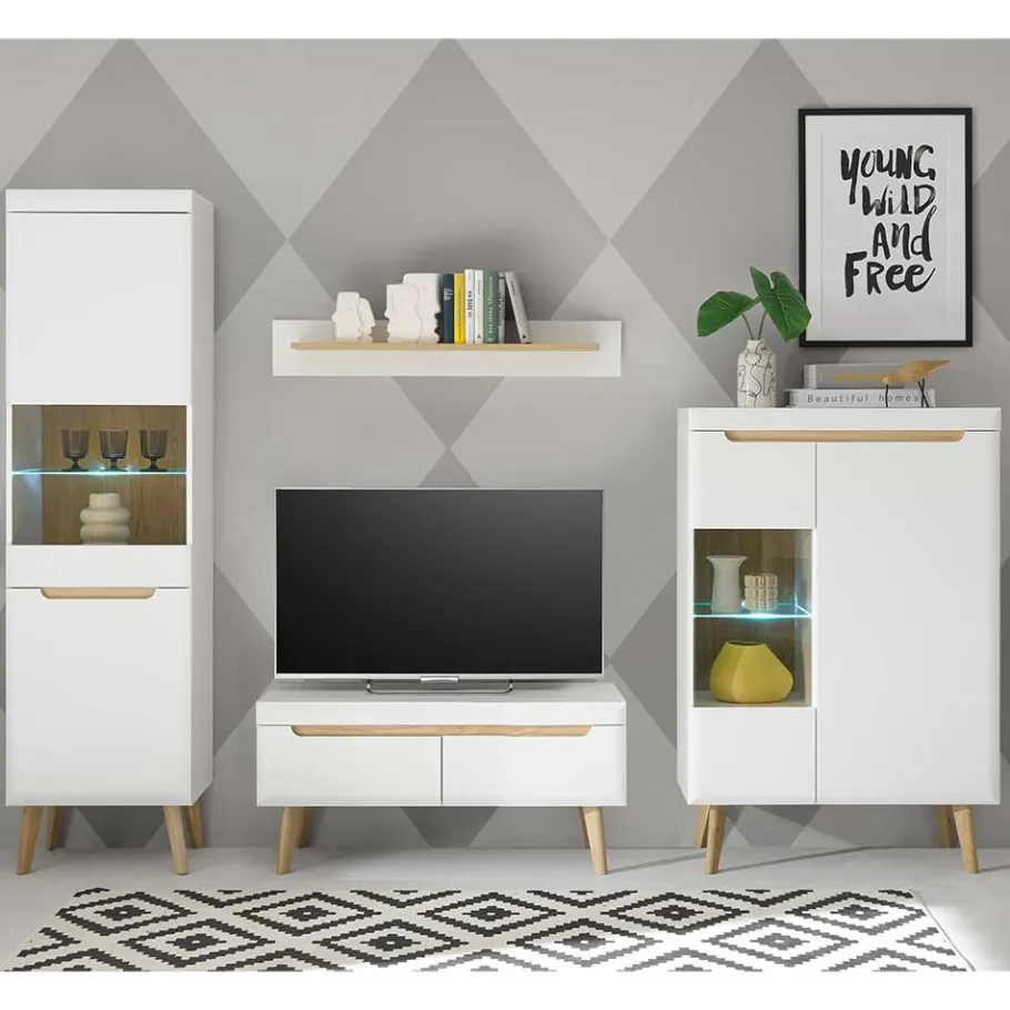 Sale Wohnzimmer Schrankset im Skandi Design - Ginko (vierteilig) Wohnwände