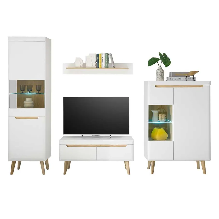 Sale Wohnzimmer Schrankset im Skandi Design - Ginko (vierteilig) Wohnwände