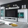 New Wohnzimmer Schrankwand Eila in Hochglanz Weiß (vierteilig) Wohnwände