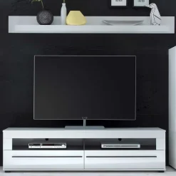 New Wohnzimmer Schrankwand Eila in Hochglanz Weiß (vierteilig) Wohnwände