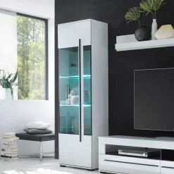 New Wohnzimmer Schrankwand Eila in Hochglanz Weiß (vierteilig) Wohnwände