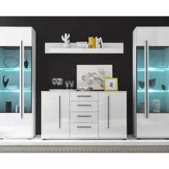 Discount Wohnzimmer Schrankwand Jetongos in Weiß Hochglanz (vierteilig) Wohnwände