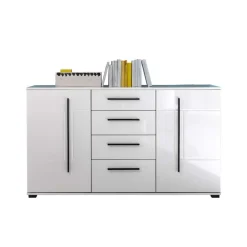 Discount Wohnzimmer Schrankwand Jetongos in Weiß Hochglanz (vierteilig) Wohnwände