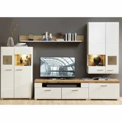 Hot Wohnzimmer Schrankwand Lisepio mit Beleuchtung (fĂŒnfteilig) WohnwĂ€nde