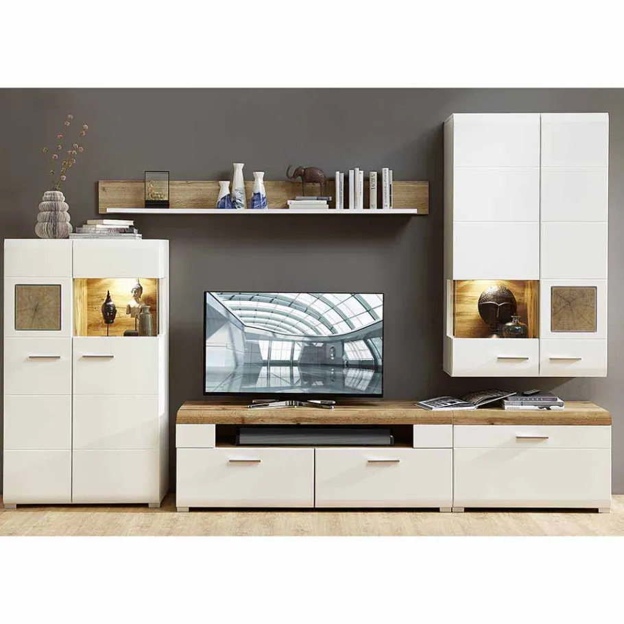 Hot Wohnzimmer Schrankwand Lisepio mit Beleuchtung (fünfteilig) Wohnwände