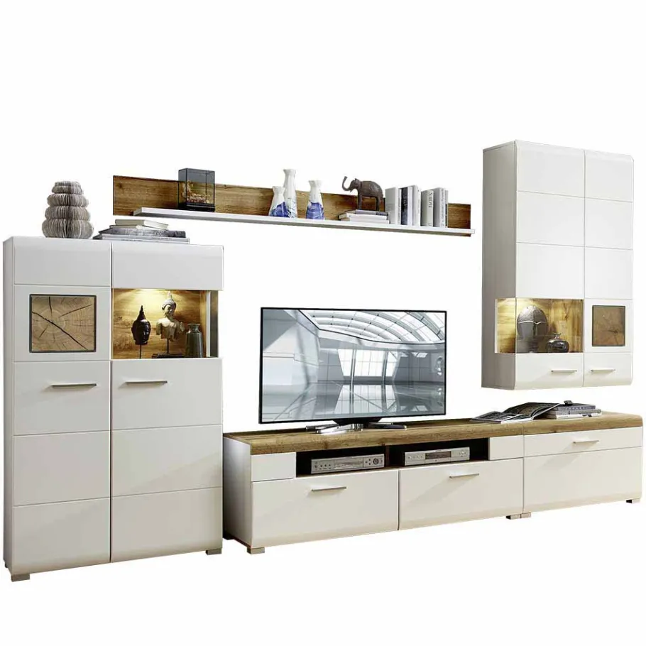 Hot Wohnzimmer Schrankwand Lisepio mit Beleuchtung (fünfteilig) Wohnwände