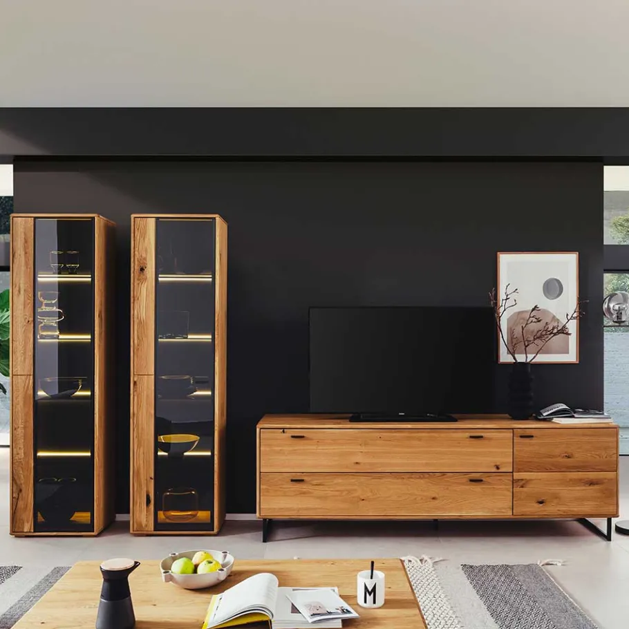 Sale Wohnzimmer Schränke aus Wildeiche & Metall - Flacona (dreiteilig) Wohnwände