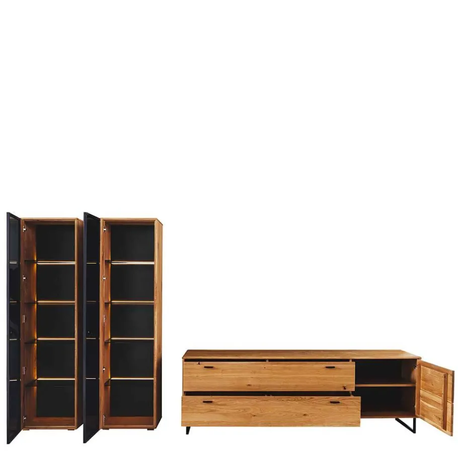 Sale Wohnzimmer Schränke aus Wildeiche & Metall - Flacona (dreiteilig) Wohnwände