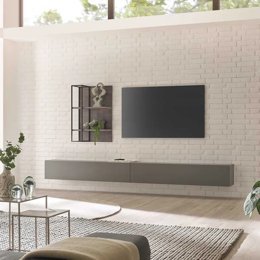 Discount Wohnzimmer TV Anbauwand hängend - Mundo (dreiteilig) Wohnwände