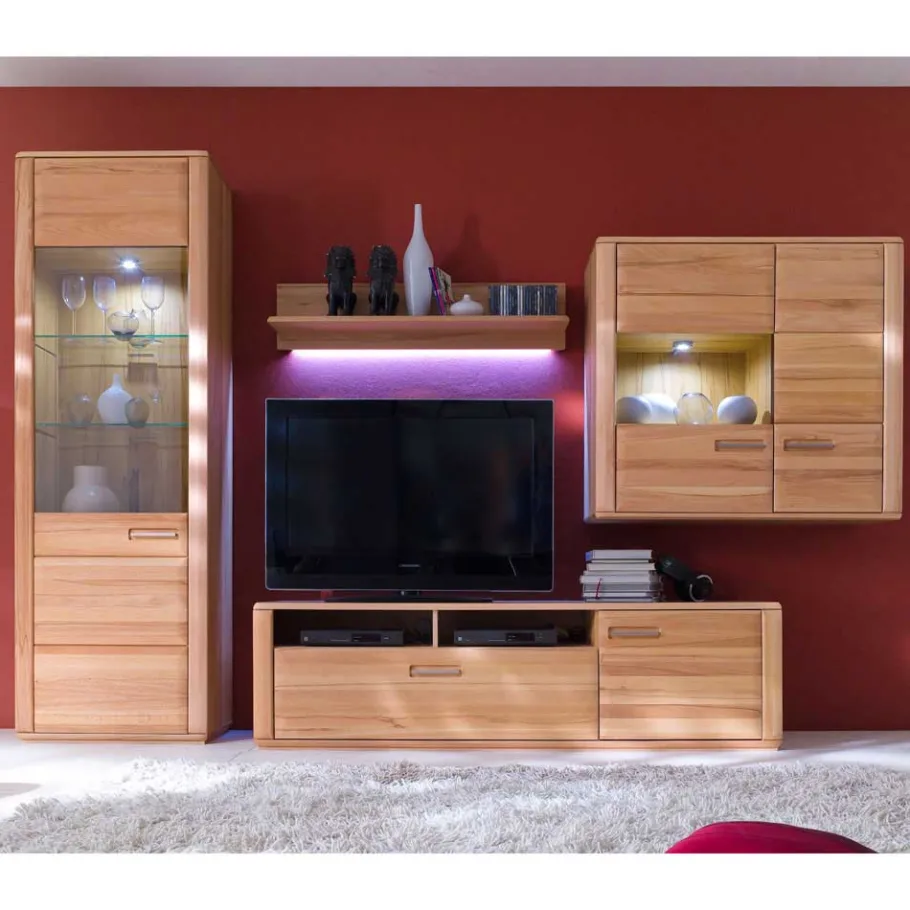 Clearance Wohnzimmer Wohnwand Athias aus Kernbuche (vierteilig) Wohnwände